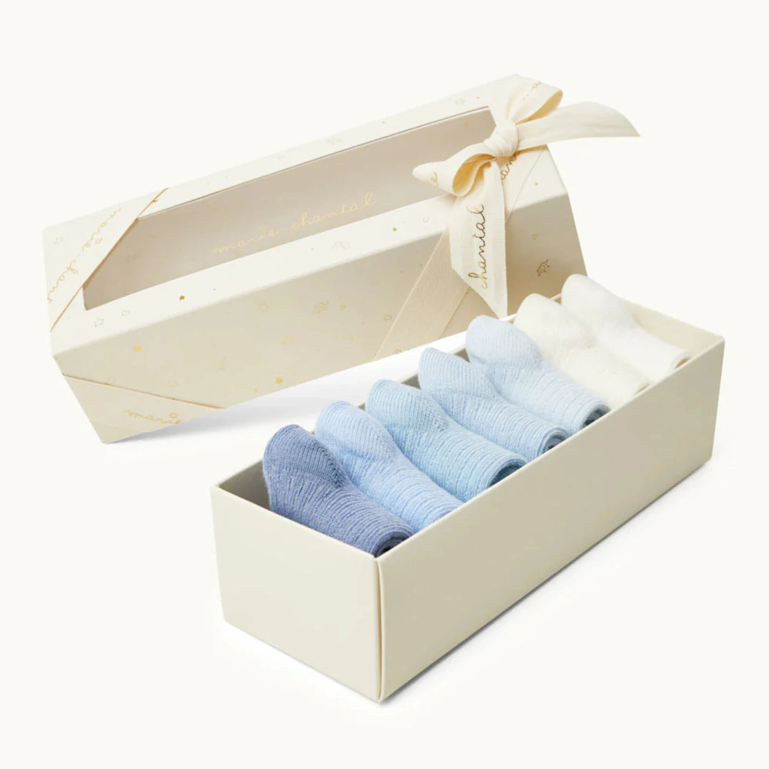 Marie Chantel Bijou Set Of 7 Socks in Blue
