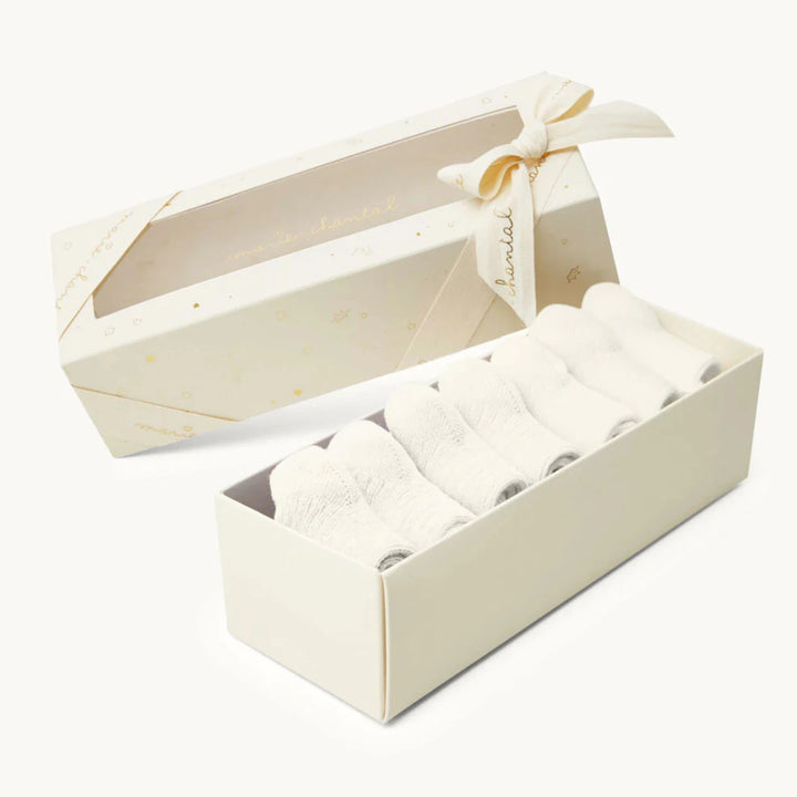 Marie Chantel Bijou Set Of 7 Socks in Cream
