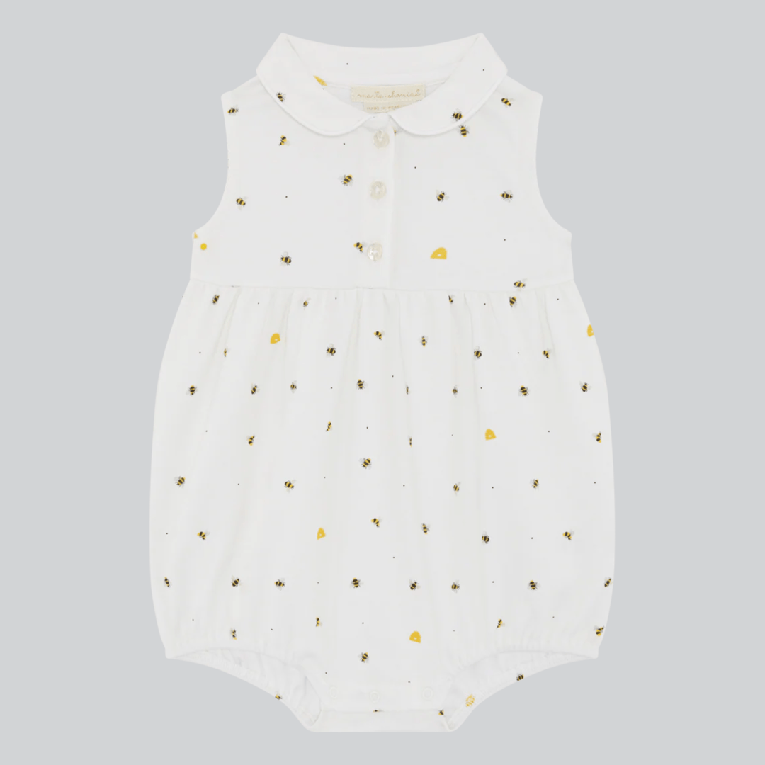 Marie Chantal's Honeybee Bubble Onesie featuring honeybee prints