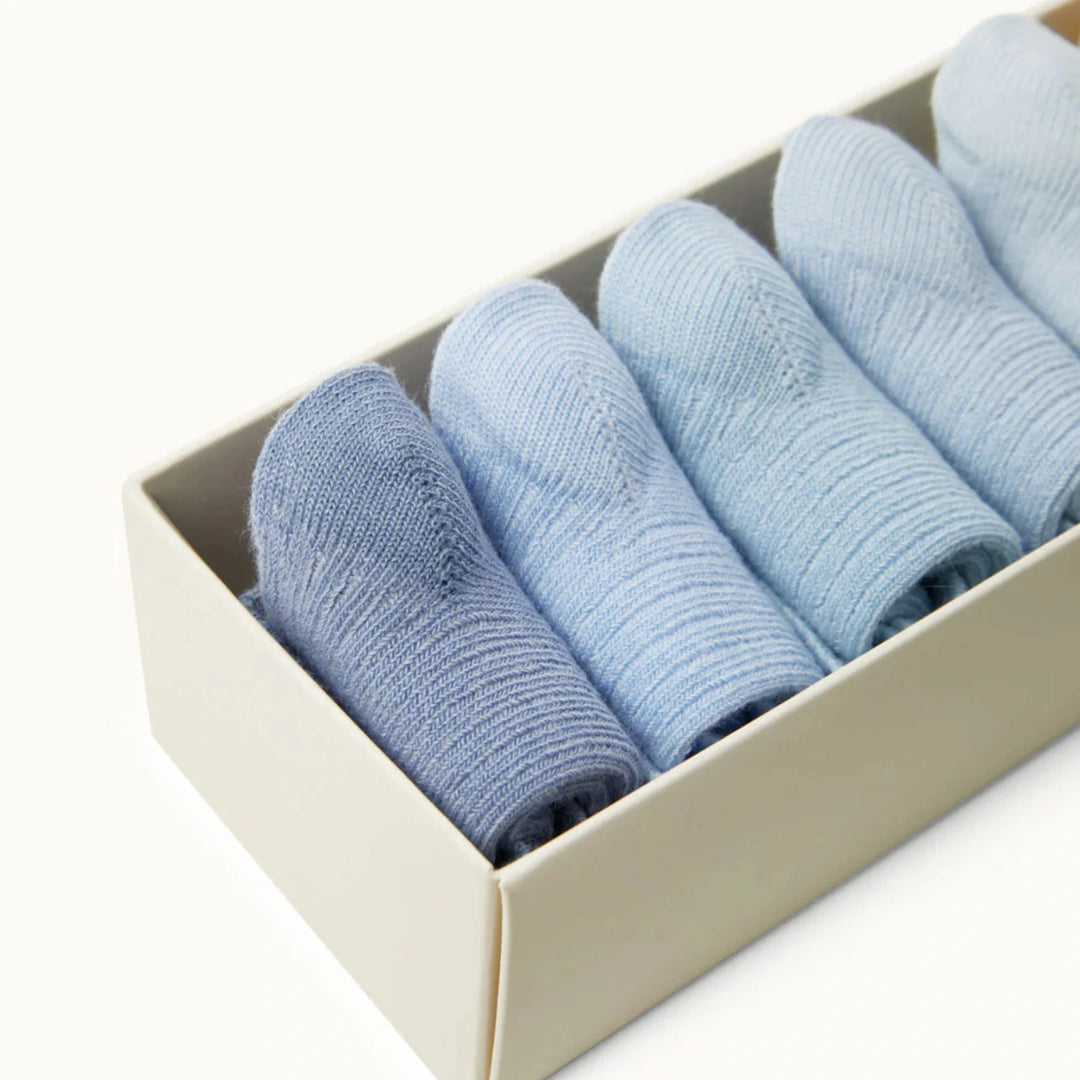 Close up of Marie Chantel Bijou Set Of 7 Socks in Blue