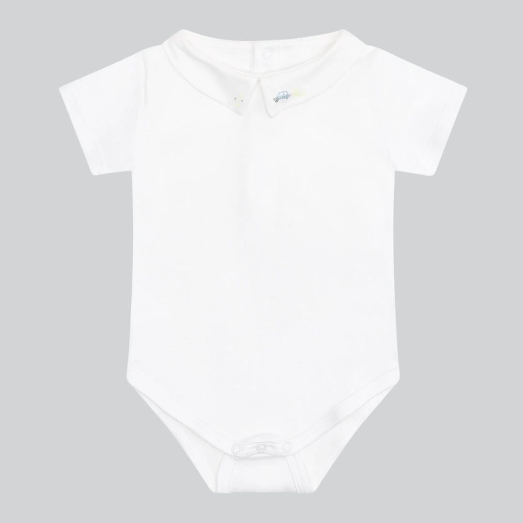 Marie Chantal's Ethan Embroidered Collar Onesie - Car