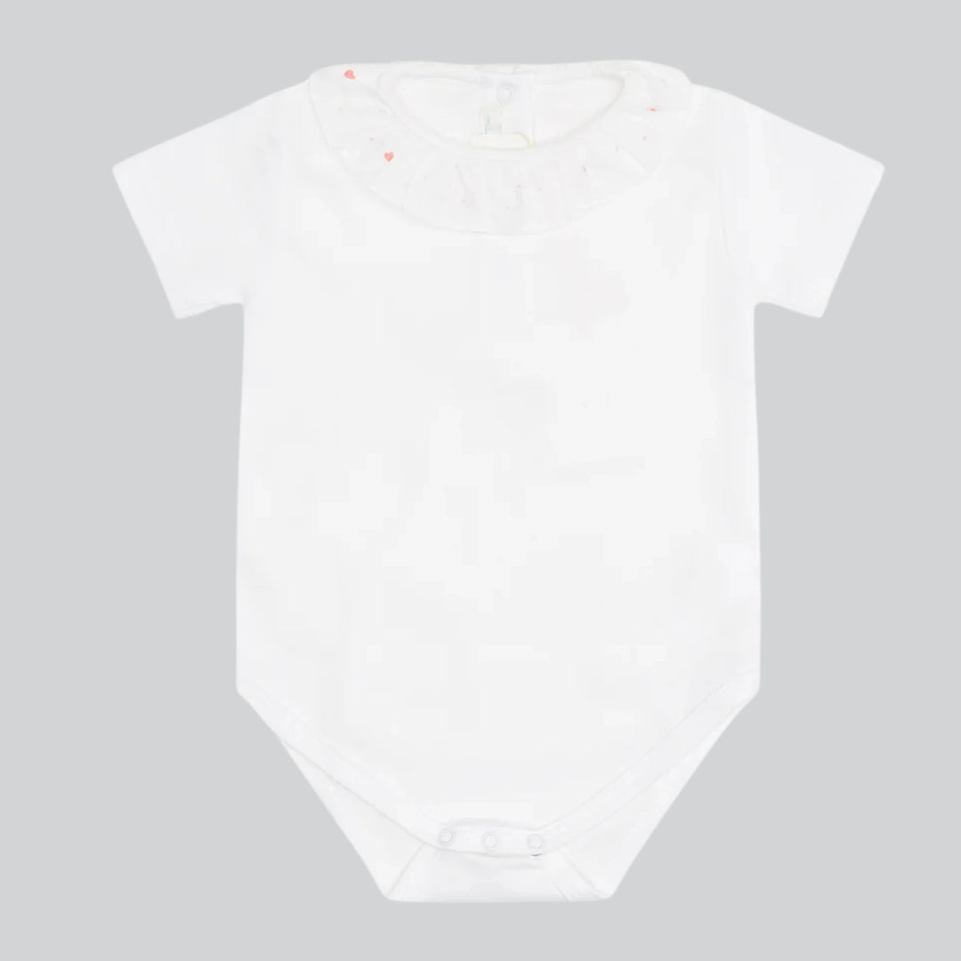 Marie Chantal's Elize Heart Embroidered Ruffle Collar Onesie