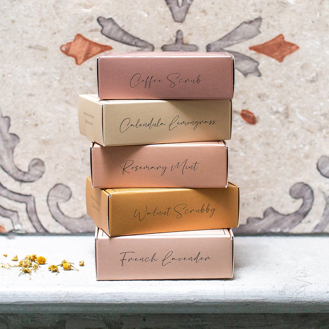 Mira Stack of handmade soap boxes 