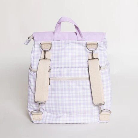 Back of Mori Official Lilac Gingham Insulation Backpack
