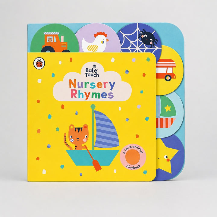 Baby Touch Nursery Rhymes touch-and-feel board book with colourful nursery rhyme illustrations and interactive tabs.