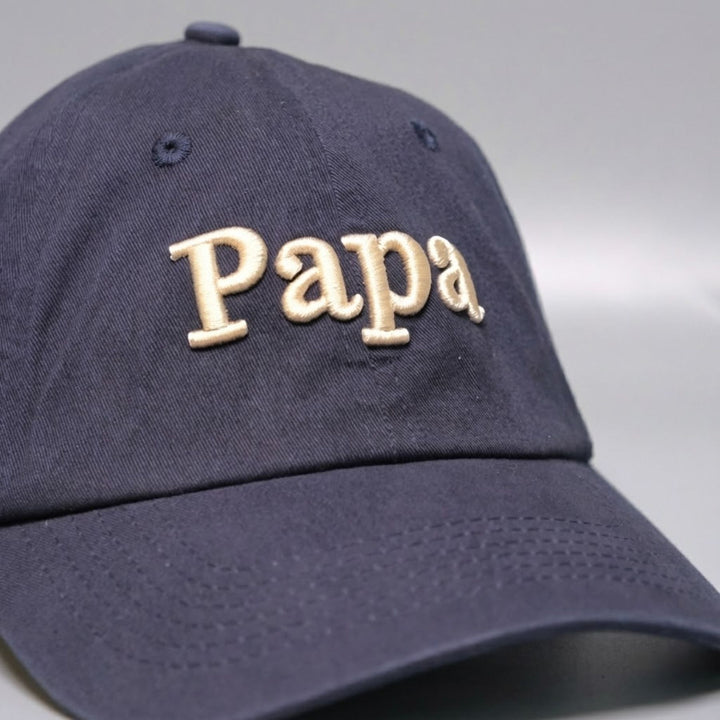 Close up of Navy cap embroidered with "Papa"