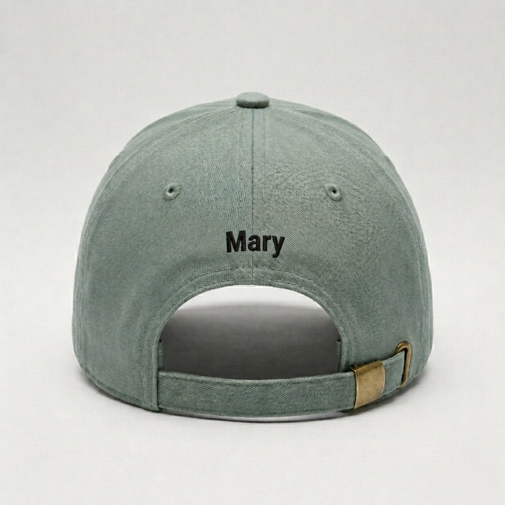 Back of personalised baseball cap with name