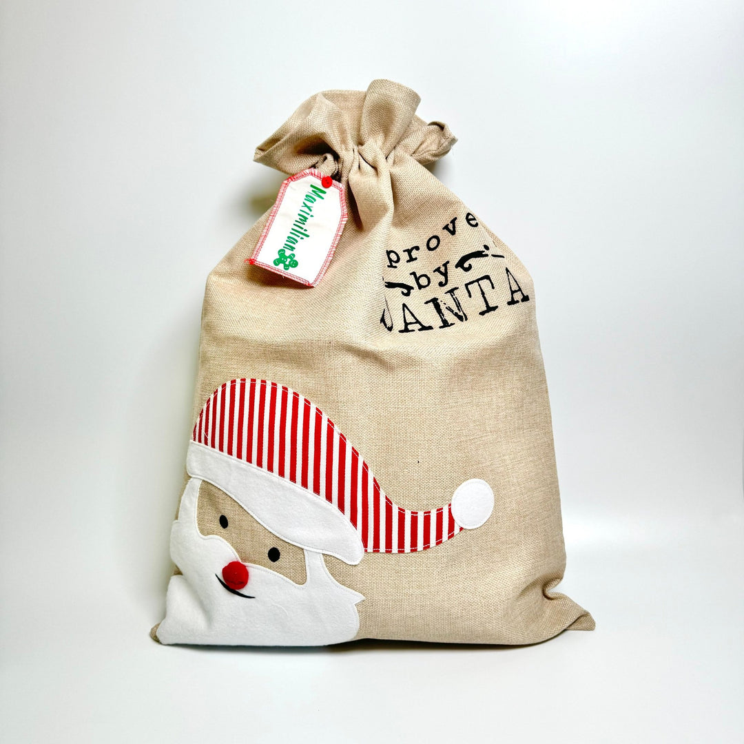 Personalised Santa Christmas Jute Sack with "Maximilian" in Green