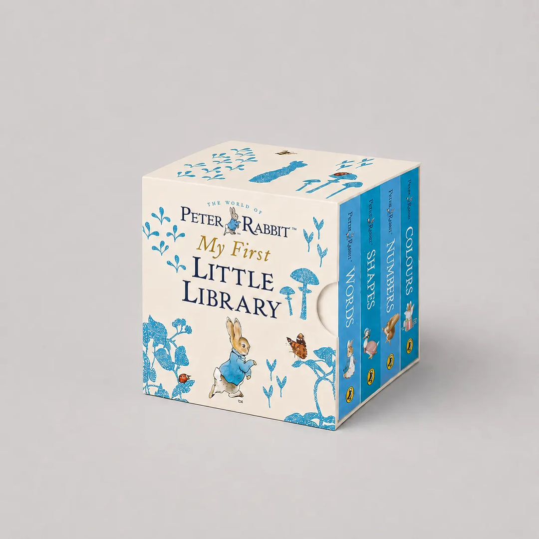 Peter Rabbit My First Library book set on a gray background