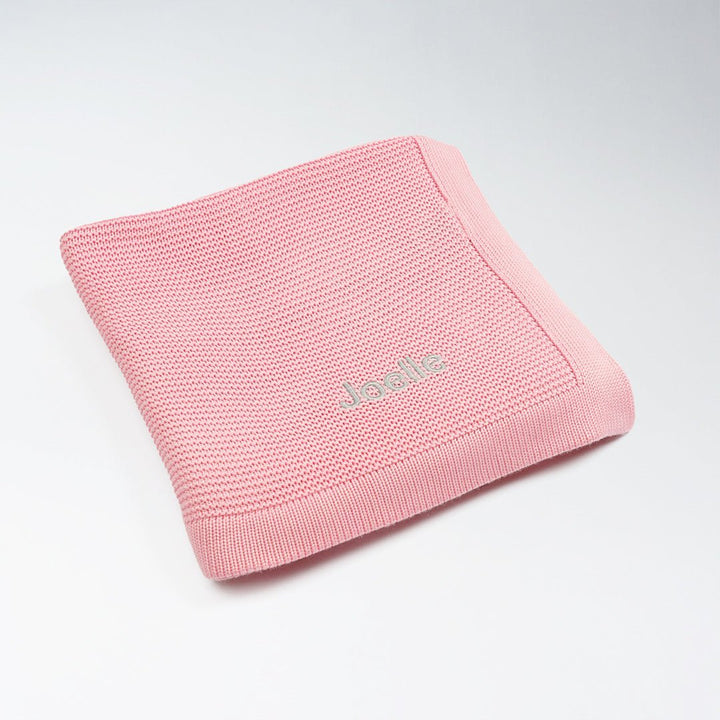 Personalised Pink Bamboo Blanket with "Joelle" customised in Grey Thread