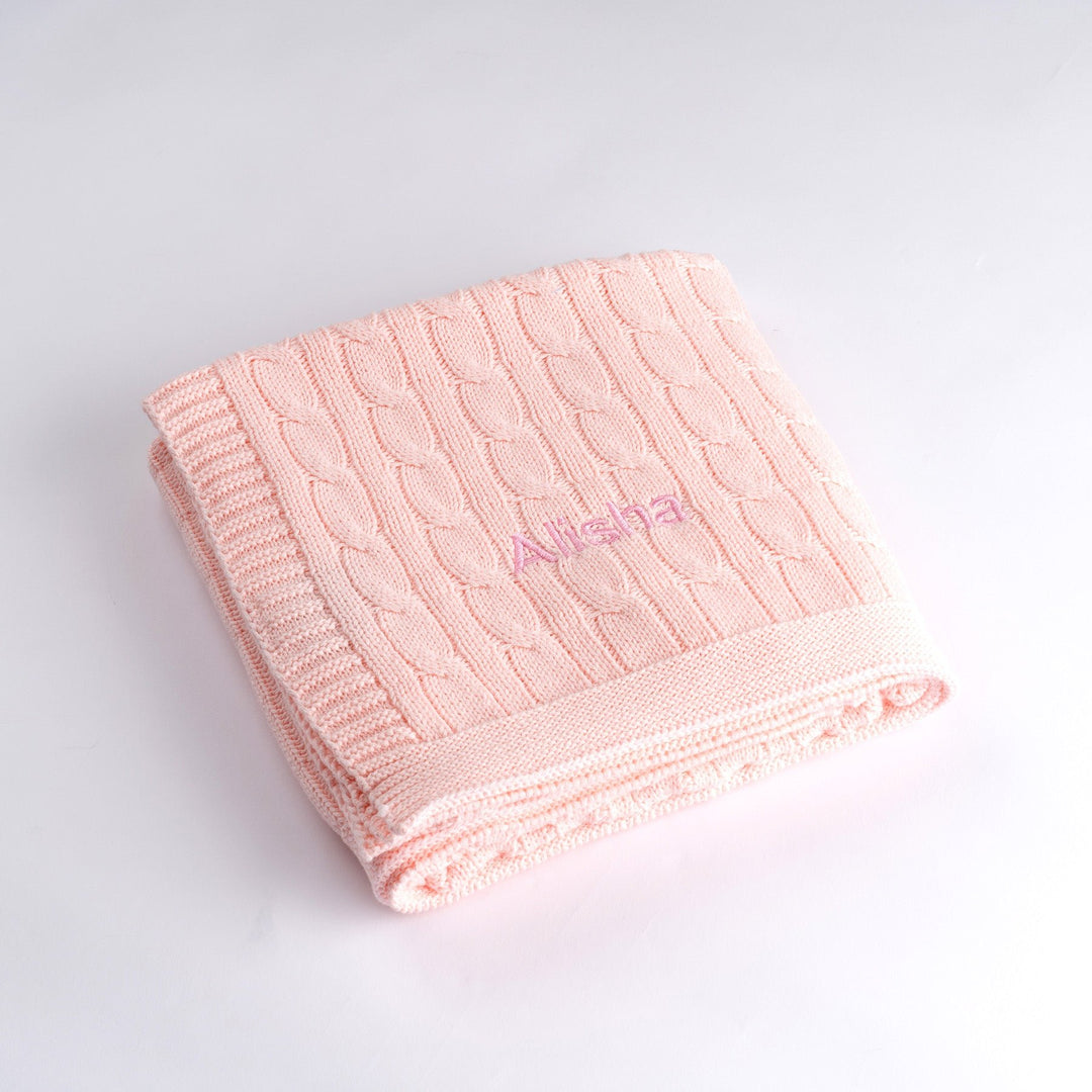 Personalised Luxury Baby Cable Knit Blanket - Pink
