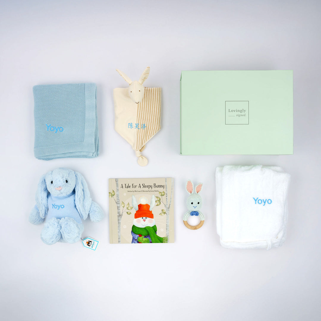 The Sleepy Bunny Gift Set in Blue