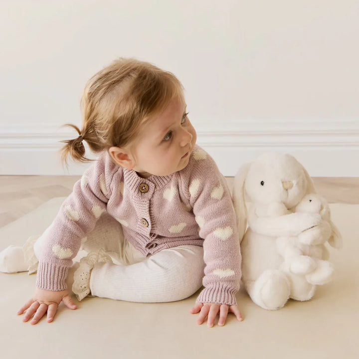 Little one with her Snuggle Bunnies Frankie the Hugging Bunny - Marshmallow