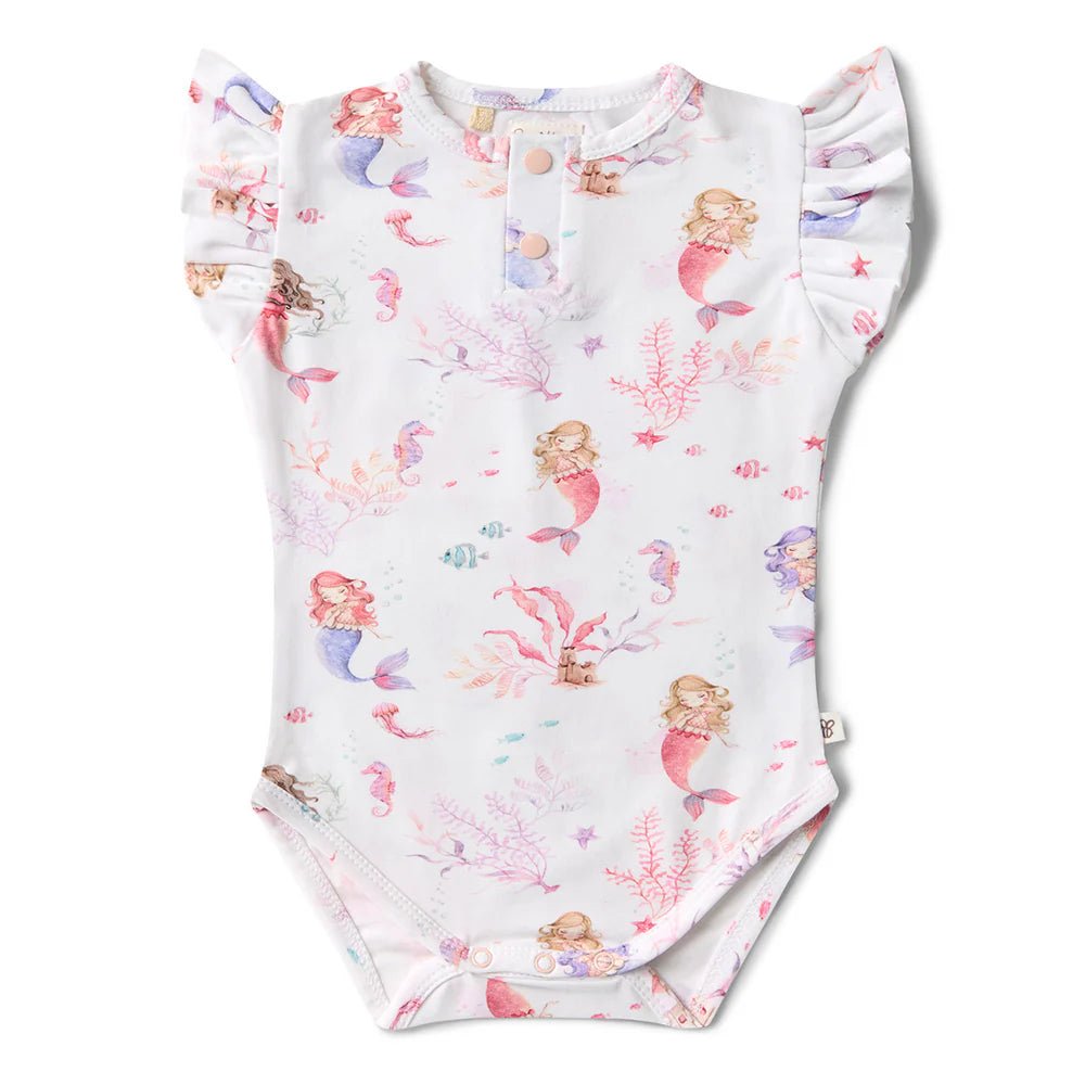 Snuggle Hunny Mermaid Short Sleeve Organic Bodysuit with Frill