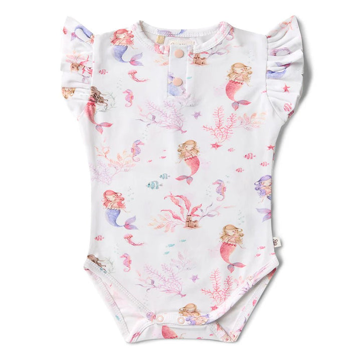 Snuggle Hunny Mermaid Short Sleeve Organic Bodysuit with Frill