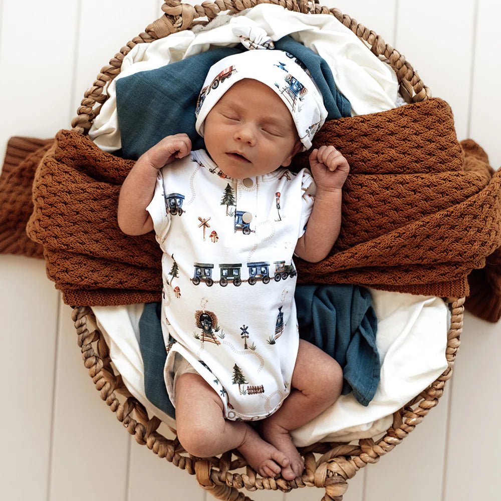 Snuggle Hunny Trains Short Sleeve Organic Bodysuit