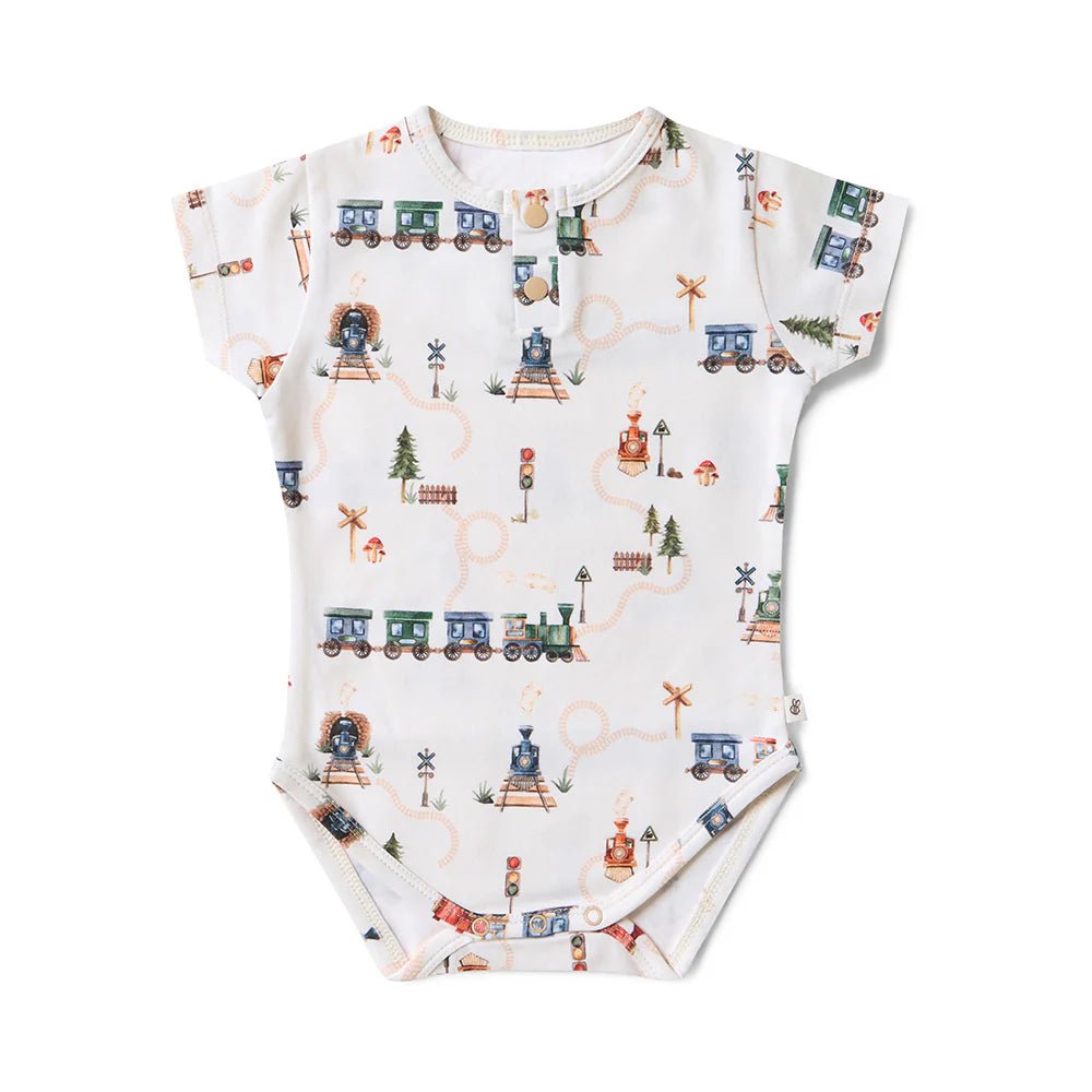 Snuggle Hunny Trains Short Sleeve Organic Bodysuit