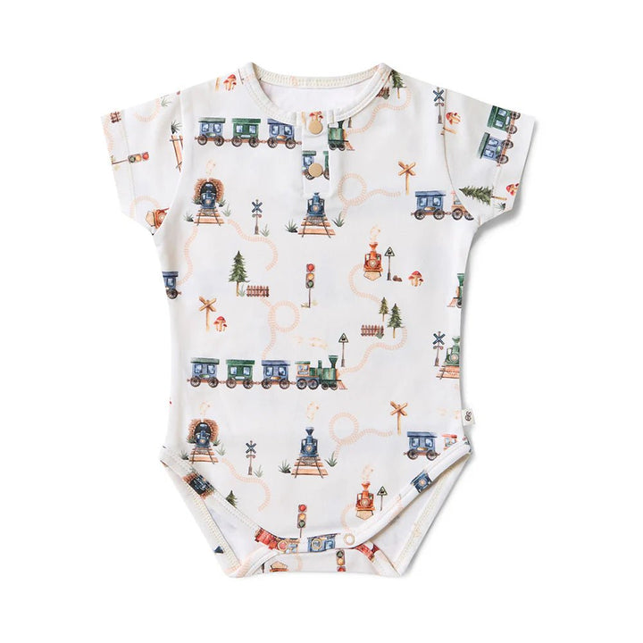 Snuggle Hunny Trains Short Sleeve Organic Bodysuit