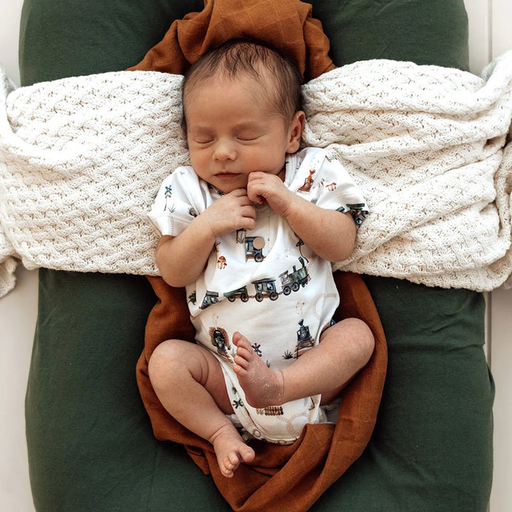 Snuggle Hunny Trains Short Sleeve Organic Bodysuit