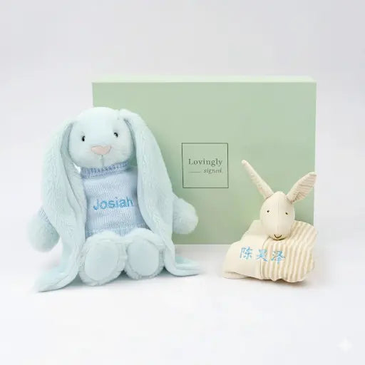 Personalised Snuggle Gift Set for Baby, consist of Blue Bunny and Comforter