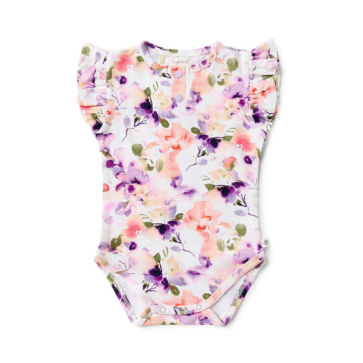 Summer-ready organic baby girl outfit in Blushing Beauty print

