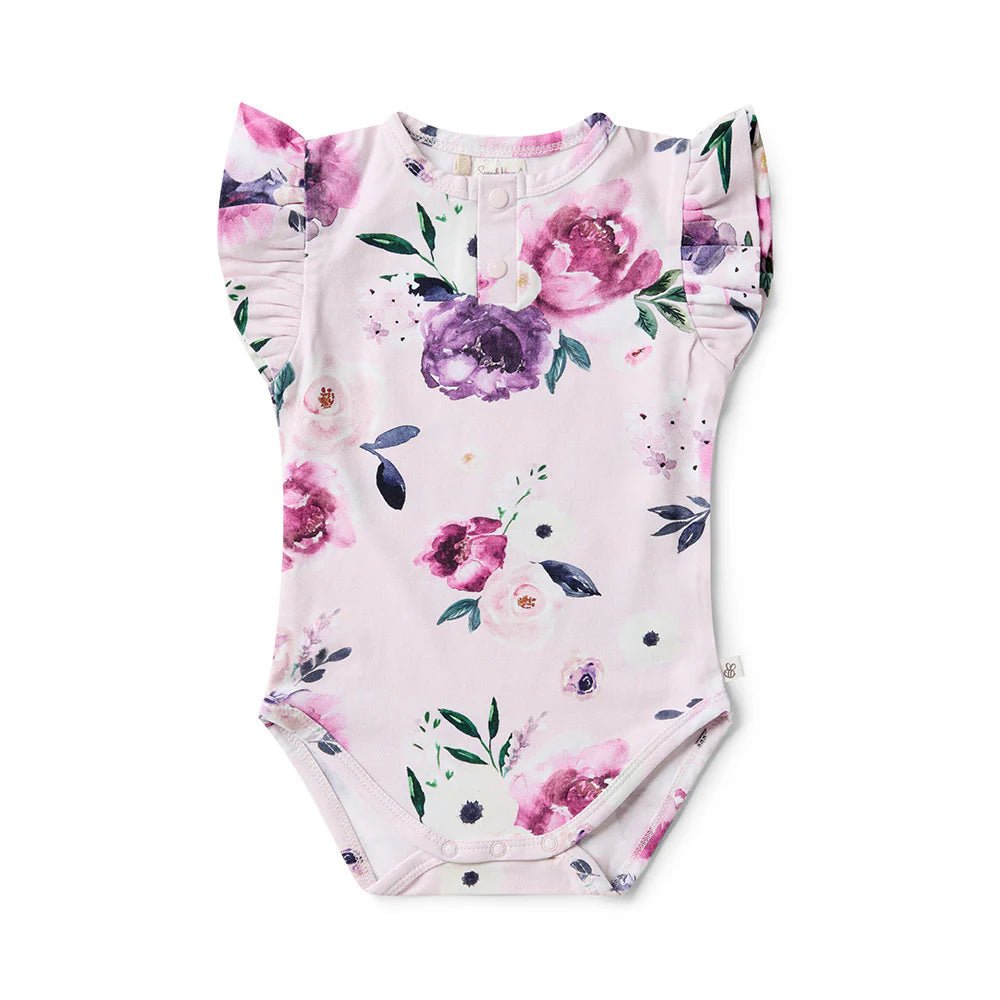 Frilled baby girl onesie with floral design