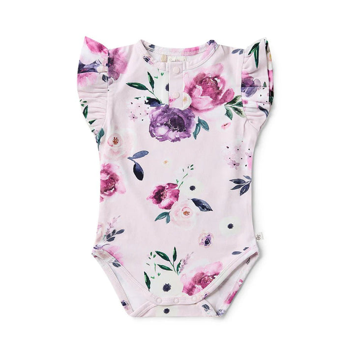 Frilled baby girl onesie with floral design