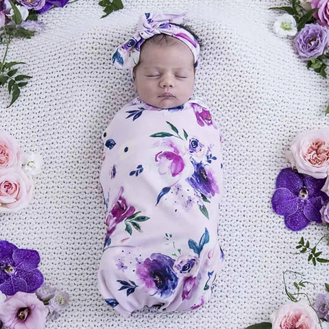 Snuggle Hunny Floral Kiss Organic Snuggle Swaddle & Topknot Set