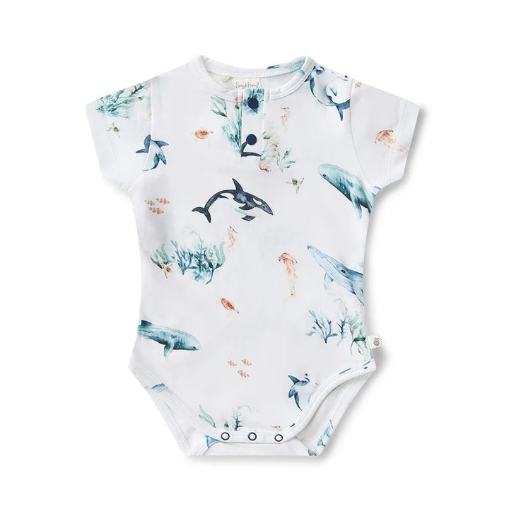 Snuggle Hunny Ocean print bodysuit made with GOTS-certified cotton


