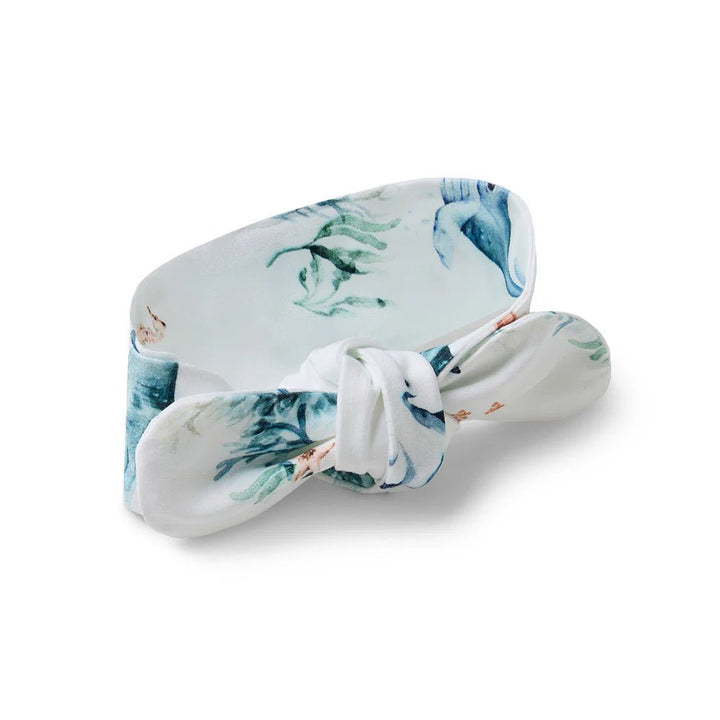 Ocean print baby topknot made from certified organic cotton