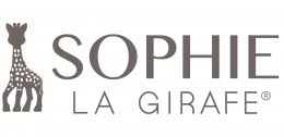 Sophie la Girafe logo with brand name and giraffe illustration.