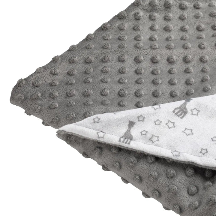 Close-Up of Sophie la girafe Sophie’doux Grey Textured Baby Blanket with Printed Reverse Side