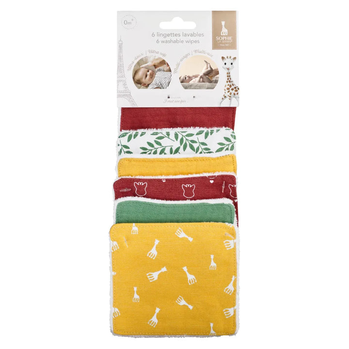 Sophie la girafe Set of 6 Reusable Baby Wipes in Assorted Colours and Giraffe Prints
