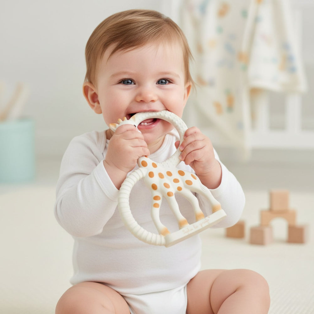 Baby playing with the Sophie la Girafe Teether