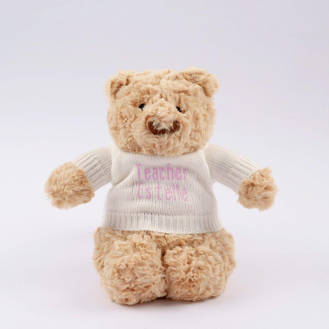 Hugsy Bear in Personalised Shirt with "Teacher Estelle" customised