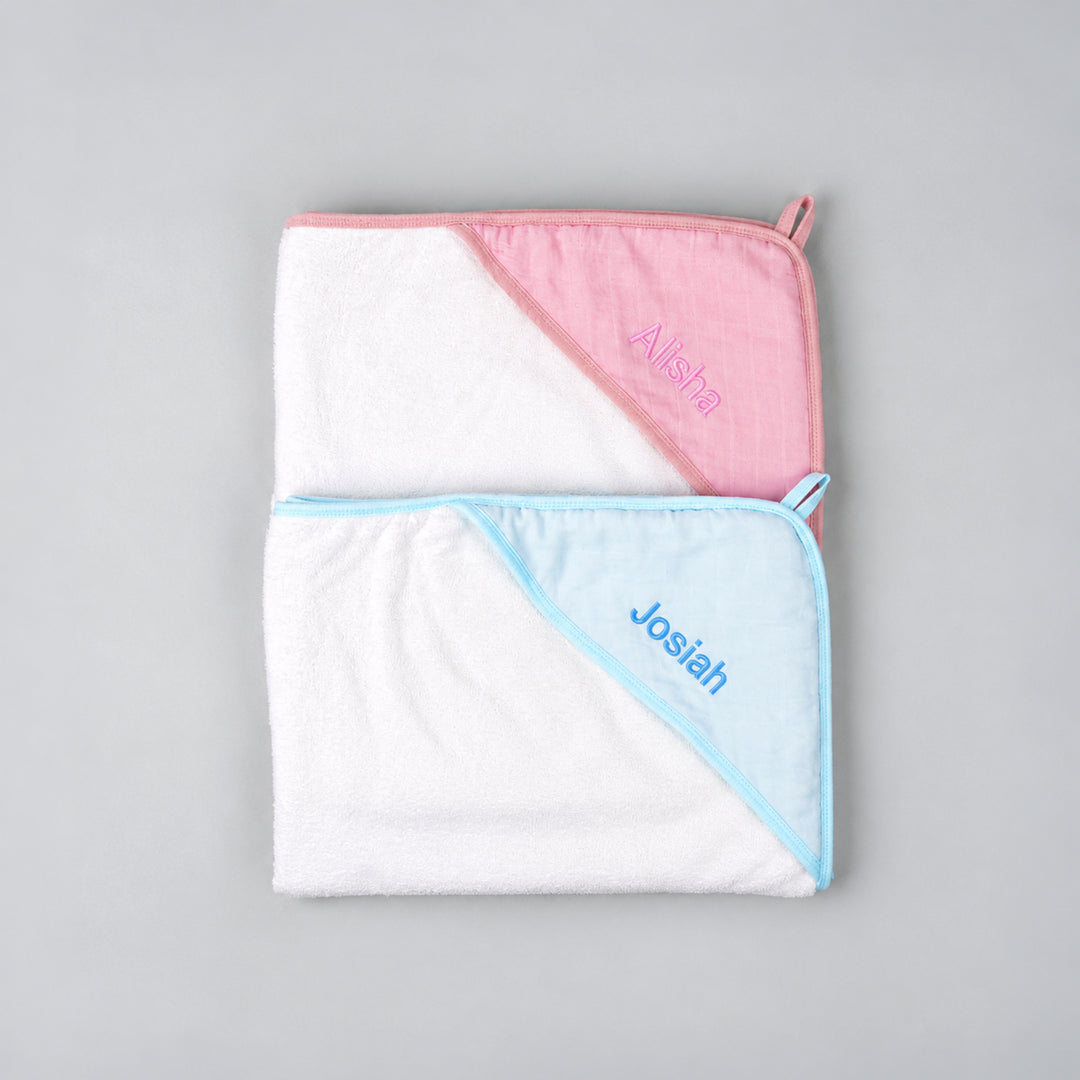 Personalised Baby Towels & Bathrobes: Personalised Bamboo Muslin Hooded Towel (Multiple Colour Options)
