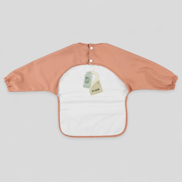 Back view of Trixie Mrs Cat long sleeve waterproof baby bib with snap button closure