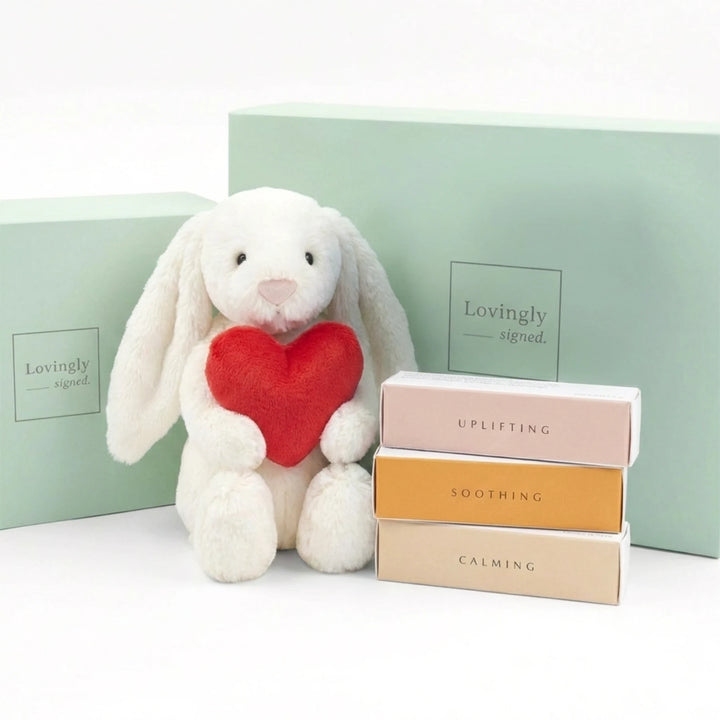Valentine's Day Special : Jellycat Red Love Heart Bunny with Mira Essential Oils Singapore