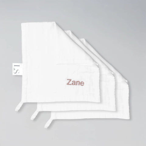 Personalised Bamboo Muslin Cloths - White (Pack of 3)