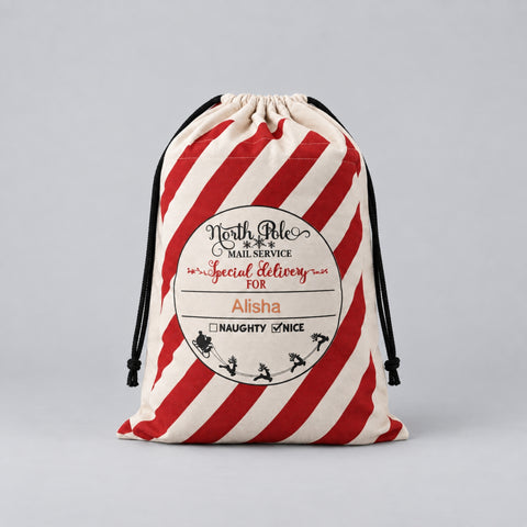 Large Personalised Christmas Sack | North Pole Express Stripe