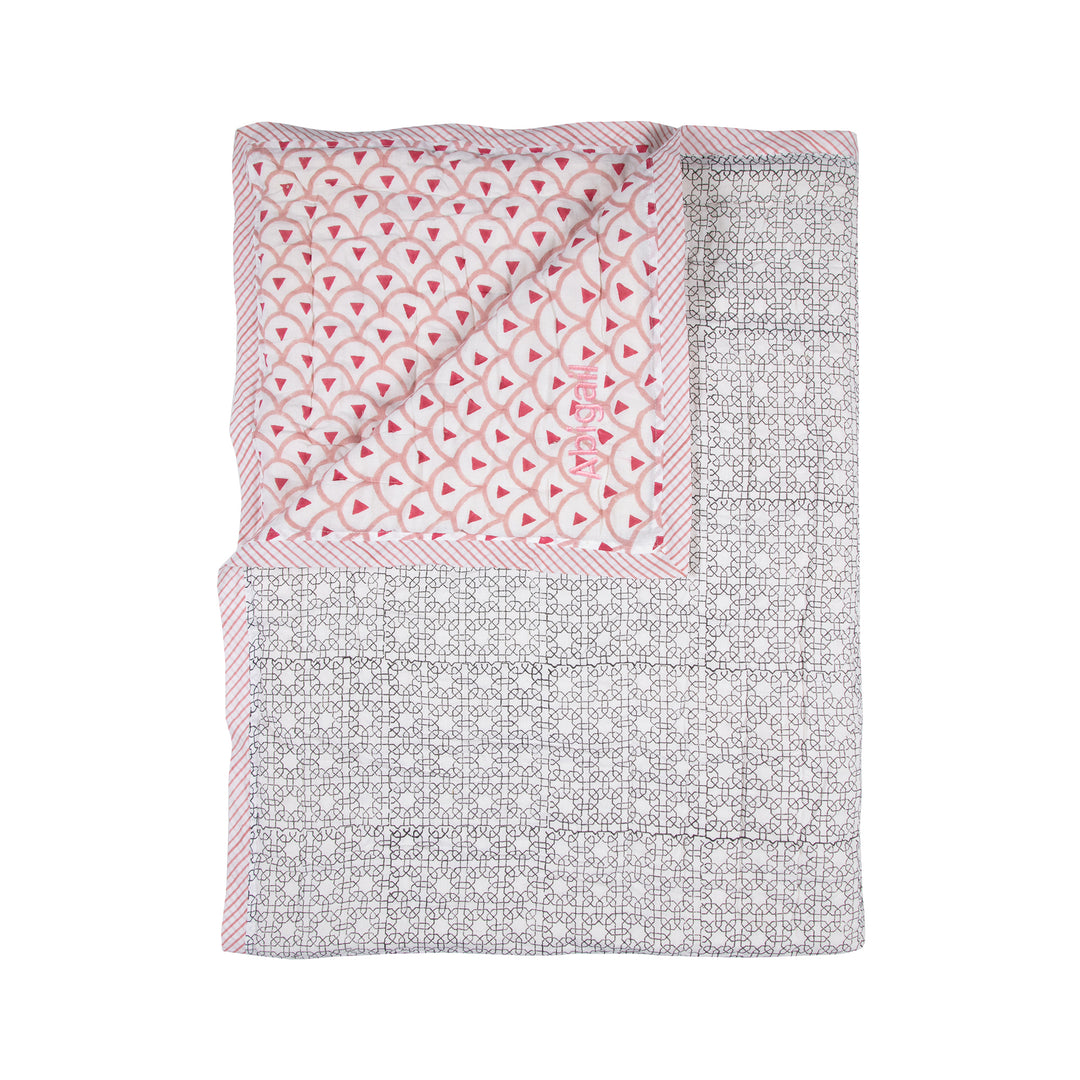 Personalised Baby Quilt - Kyoto Rose - LOVINGLY SIGNED (SG)