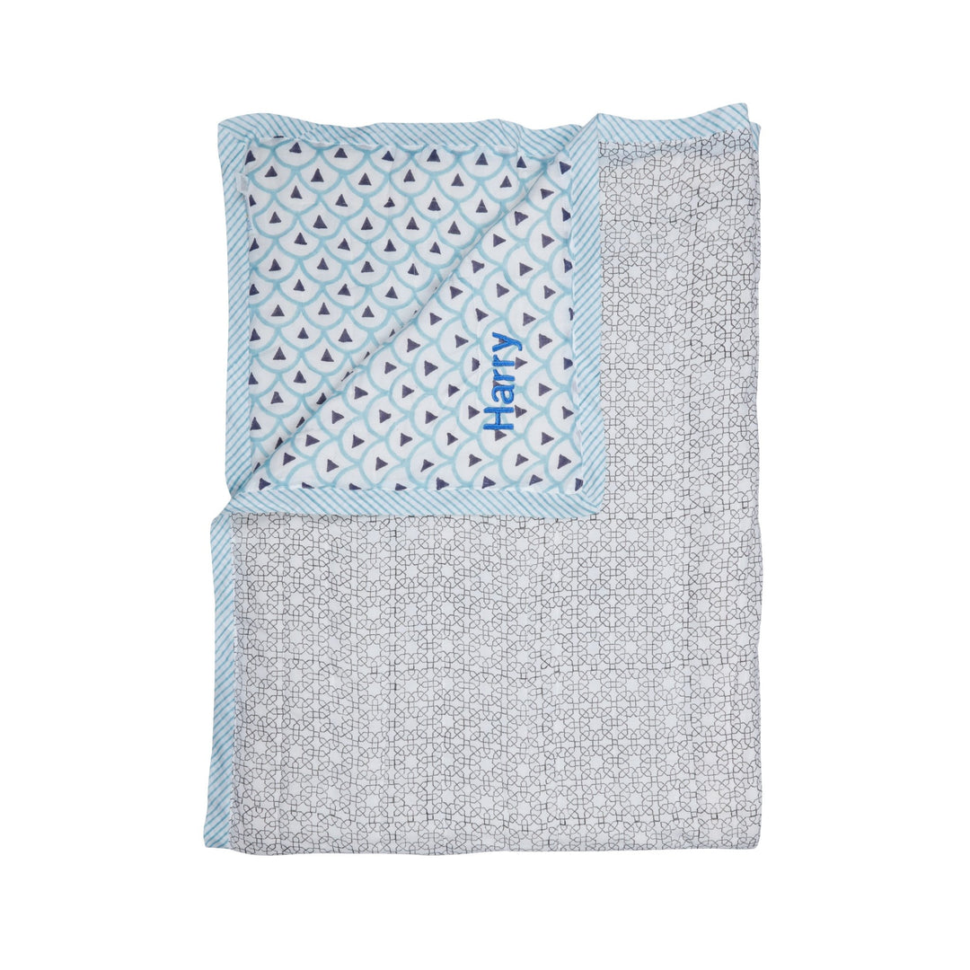 Personalised Baby Quilt - Kyoto Aqua - LOVINGLY SIGNED (SG)