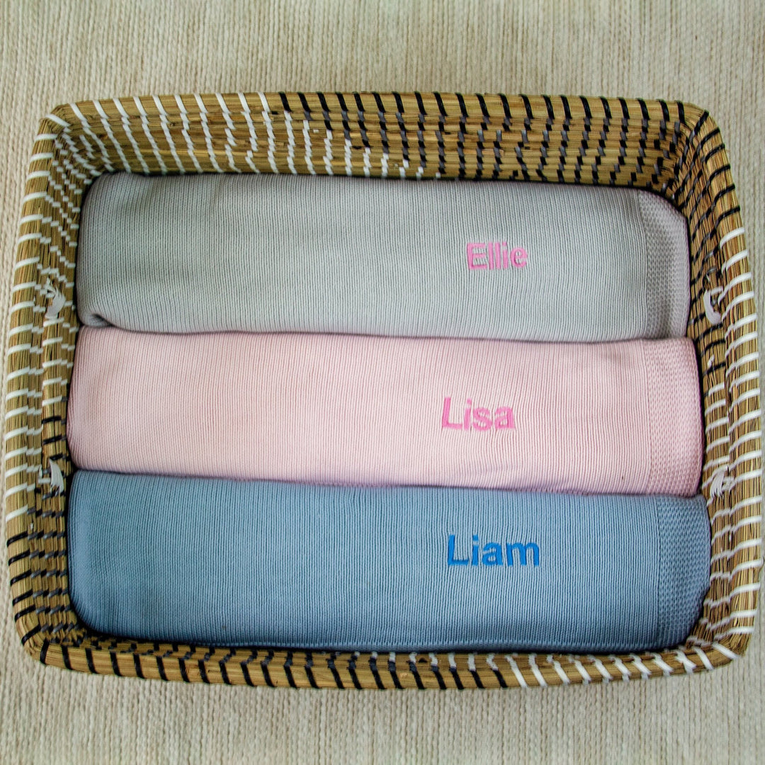 Personalised Baby Silky Cotton Blanket - Grey