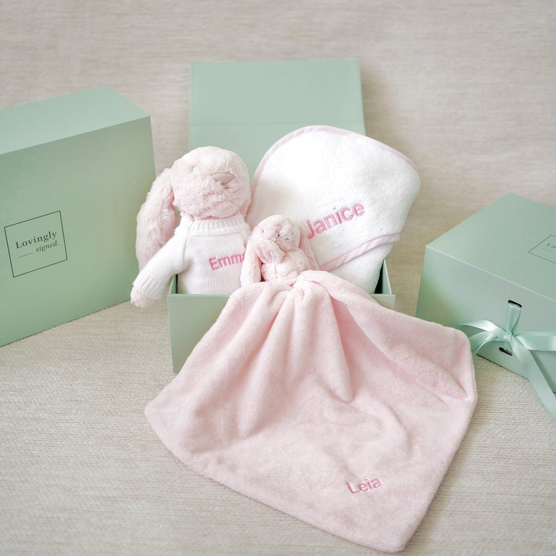 Personalised Bathtime, Bunny and Comforter Snuggle Set - Pink