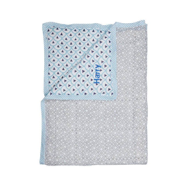 Feroza Personalised Baby Quilt - Kyoto Aqua