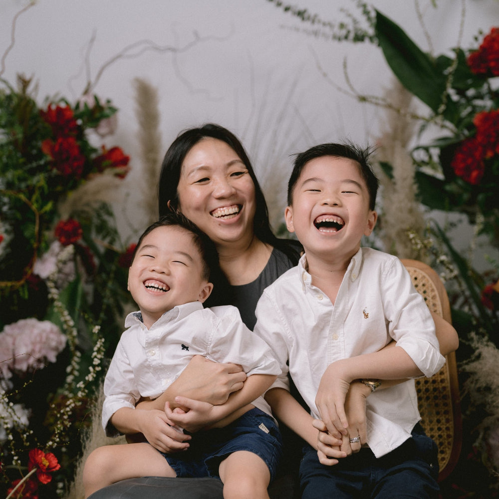 Mother and sons with Petite Fleur Premium Flower 