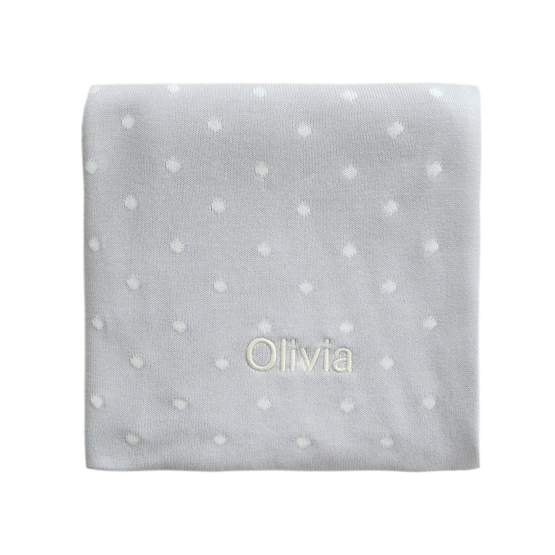 Personalised Polka Dot Blanket - Grey - LOVINGLY SIGNED (SG)